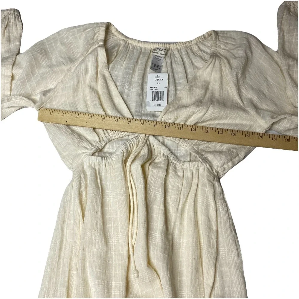 L*Space Feelin Fine ivory cut out mini dress Women Sz XS Long Sleeve Lightweight - Picture 10 of 16